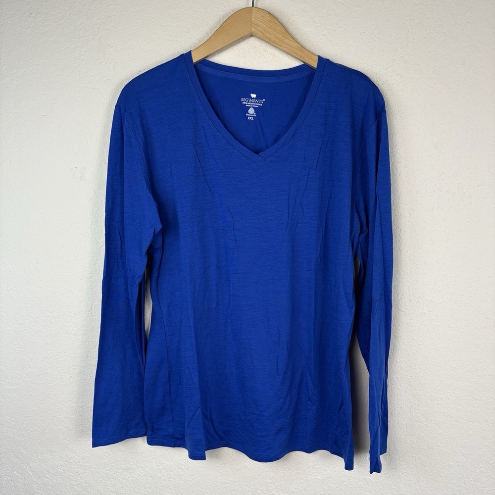 Segments 100% Merino Wool Womens Blue V Neck Long Sleeve Base Layer XXL
